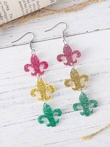 1对嘉年华小丑帽和鸢尾花亮片流苏亚克力吊坠耳环，嘉年华派对游行耳环，礼物 - 彩色 - 查看 2