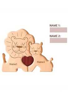 1pc Customized Wood Cute Lion Shaped DIY Puzzle Craft Decor, Laser Engraved Printed Name, Unique Family Puzzle Customized Souvenir, Suitable As , Valentine's Day Gift Gifts Birthday Graduation