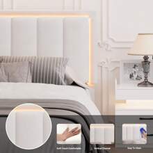 LED Bad Frame With 4 Drawers, Modern Bed Frame With Headboard, Upholstered Bed Frame With Wooden Slats Support, Full/ Queen/ King, White/ Black ( USB LED Strip) - 白色 - 查看 4