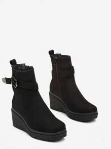 Fashionable Versatile Simple Casual Wedge Ankle Boots - Black - View 1