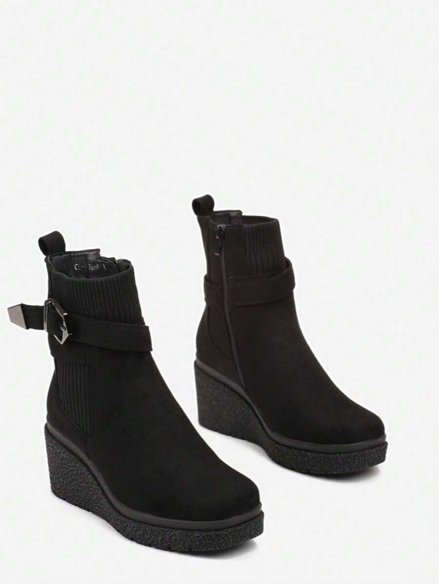 Fashionable Versatile Simple Casual Wedge Ankle Boots - Black - View 1