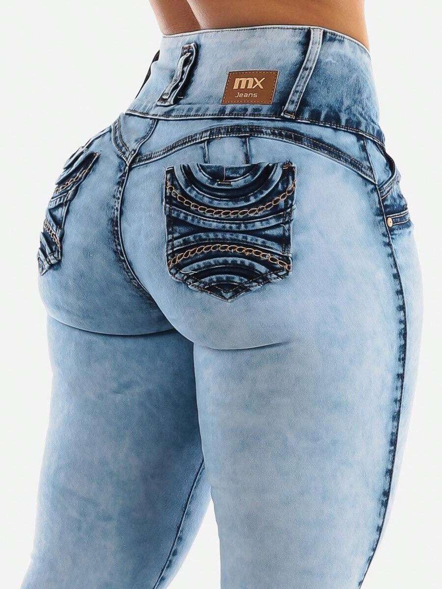MX JEANS Light Acid Wash Butt Lift Mid Rise Skinny Jeans - Multicolor - View 1