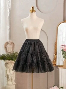 1 件女式 45 厘米短款白色/黑色水晶薄纱衬裙，可调节加固洛丽塔衬裙，2/4 层，适合连衣裙、裙子、新娘礼服、角色扮演、舞蹈服装 - 多色 - 查看 6