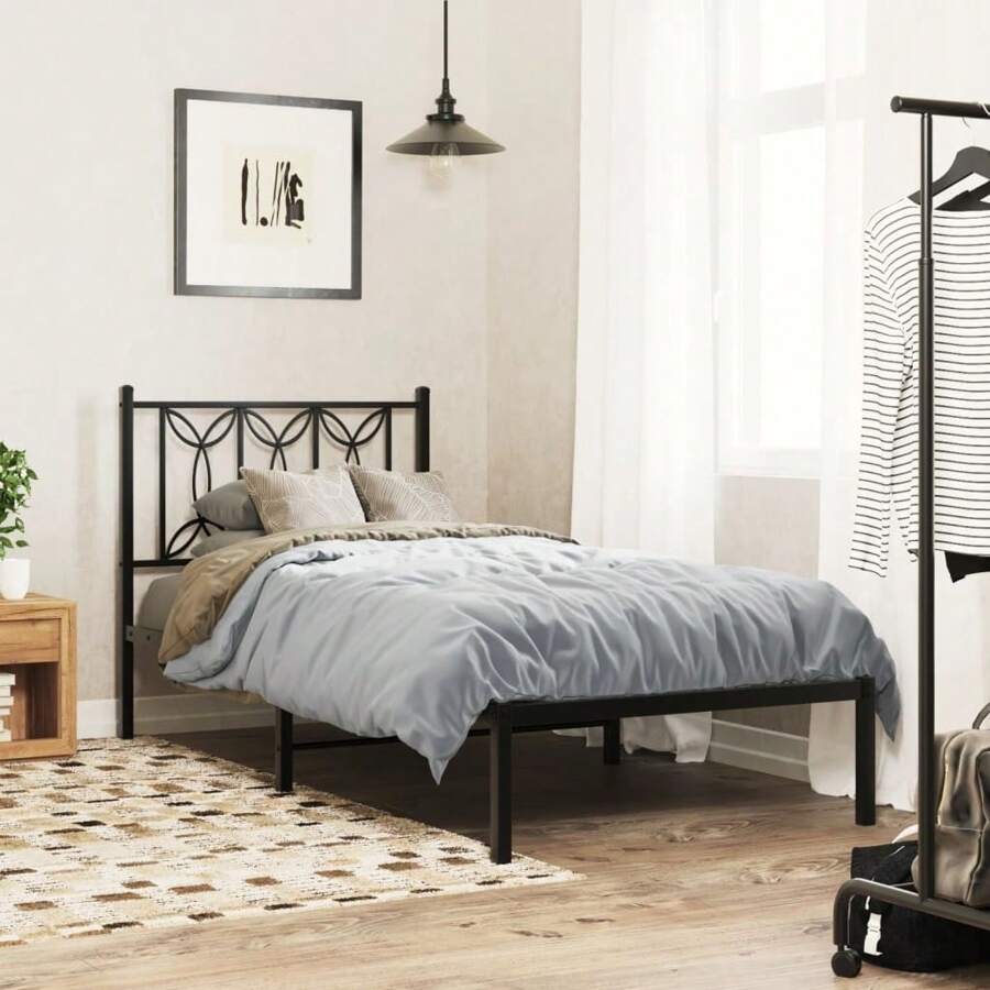 Stylish Black Bed Frame With Headboard 80x200cm No Mattress Included - Black - View 1