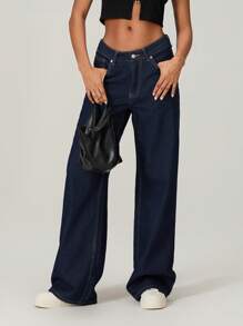 Women Fashion Jeans Star Pattern Loose Denim Pants Spring Fall Casual Low Waist Trousers