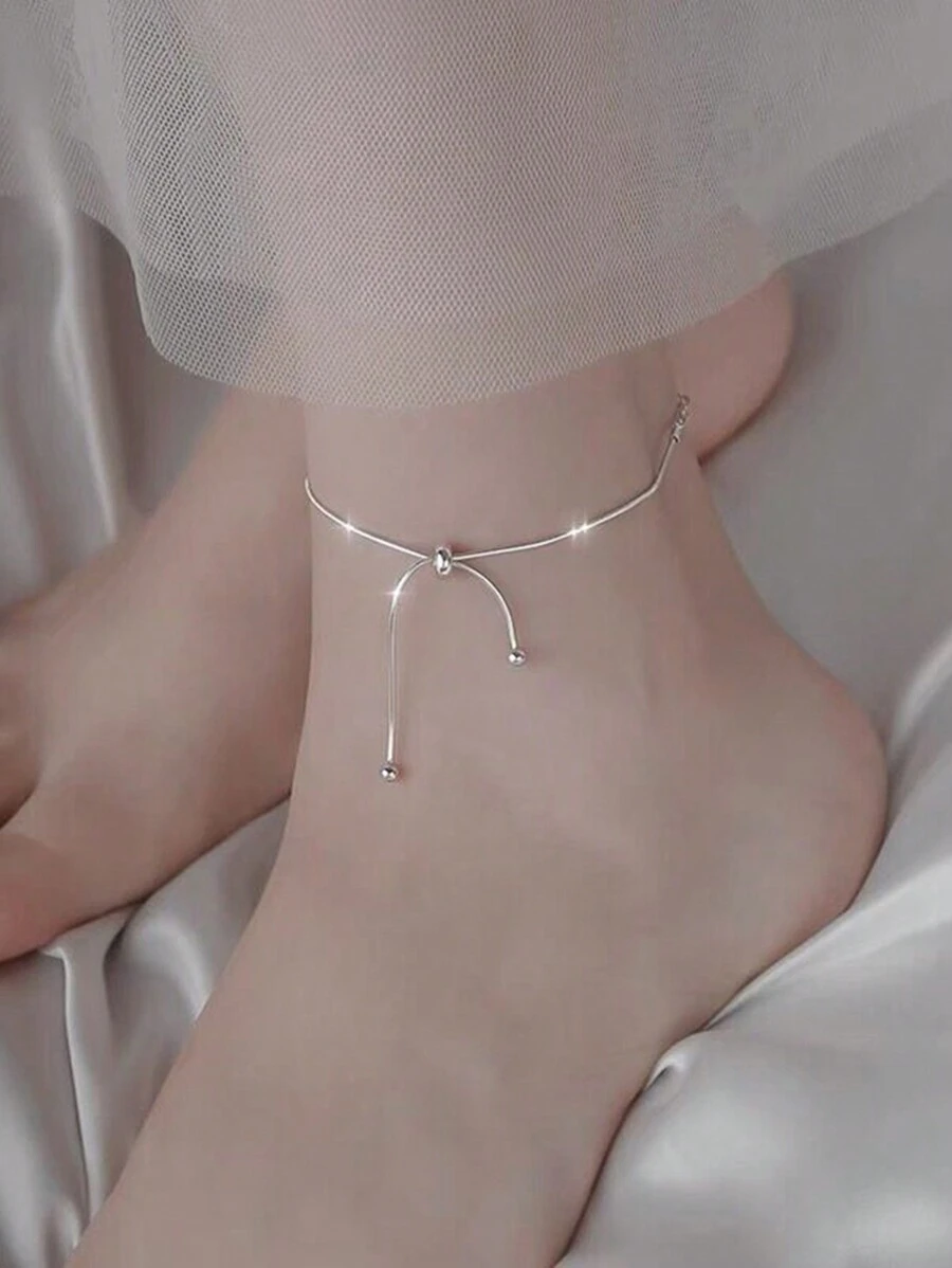 2pcs Fashionable High-End Double-Layer Stainless Steel Square Copper Inlaid Sunburst Zirconia Pendant Anklet Set