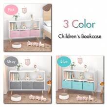 MERAX Kids Bookcase With Collapsible Fabric Drawers, Children's Book Display, Toy Storage Cabinet Organizer - White+Blue - View 4