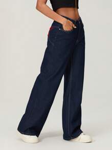 Women Fashion Jeans Star Pattern Loose Denim Pants Spring Fall Casual Low Waist Trousers