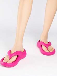 CHANCLAS MUJER, SANDALIAS EVA Flip Flop Suela Antiderrapante PANTUNFLAS, Pata de gallo Suela gruesa Plataforma impermeables Casuales Playa Baño. - Rosa Fucsia - Ver 4