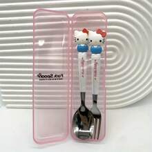 Juego de cuchara y tenedor con diseños de Gato Negro Meatball y Hello Kitty de Sanrio: Utensilios de cocina de acero inoxidable, set de 2 piezas, apropiado para restaurantes y food trucks