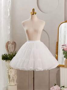 1 件女式 45 厘米短款白色/黑色水晶薄纱衬裙，可调节加固洛丽塔衬裙，2/4 层，适合连衣裙、裙子、新娘礼服、角色扮演、舞蹈服装 - 多色 - 查看 3