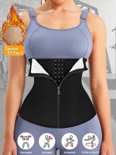 Women's Waist Trainer, With Zipper And 3 Hooks, PU Coated, Abdominal Shaping, Sauna Sweat, Fitness Training Waist Belt, Sports Shapewear, Gym Accessories, Slimming Waist Cincher, Waist Trimmer Belt, Slimming Spring