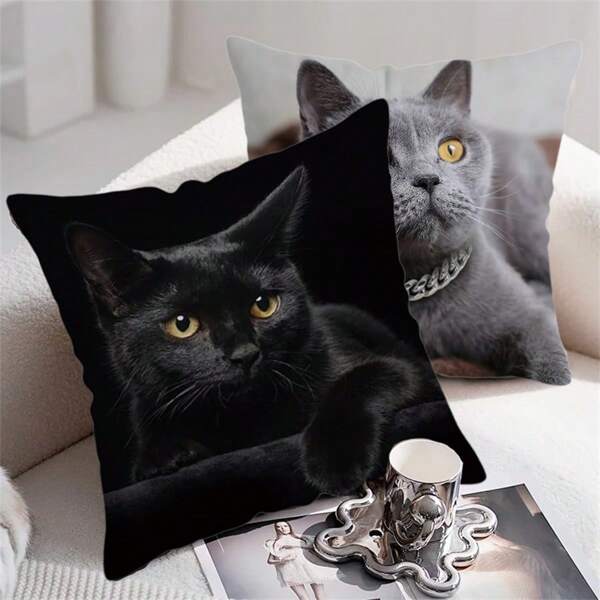 MEMNUN 1 pezzo Federa cuscino in poliestere con gatto fantasioso e divertente - decorazione vivace per la stanza, federa morbida per divano, accessorio per arredamento, facile da curare, rimovibile, lavabile, perfetto per amanti dei gatti e appassionati di decorazione per la casa (inserto cuscino non incluso)