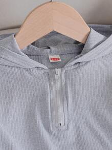 Young Girl Fashion Casual Solid Color Zipper Hoodie + Matching Solid Color Pants 2Pcs Sets - Grey - View 3