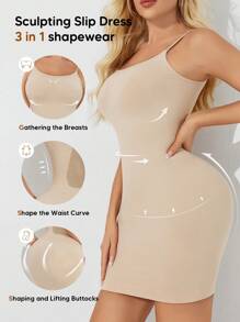 Shapewear Dress Slip For Women Tummy Control Adjustable Spaghetti Full Slip Seamless Body Shaper For Under Dresses - Apricot - View 3