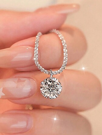 1pc S925 Sterling Silver Round Moissanite Flower Pendant Necklace, Suitable For Women, Exquisite Jewelry, Valentine's Day Gift