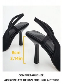 SVRM Fall/Winter 2025 Fashionable Women's Black High Heel Pointed Toe Bowknot Rhinestone Decor Sandals Valentines,Elegant,Women Pumps,Elegant,Kitten Heels,Party Outfits - Black - View 8