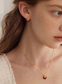 Set de joyas de aleación con corazón esmaltado: 3 piezas que incluye aretes, collar y colgante, versátil, adecuado para el Día de la Madre para usar y regalar