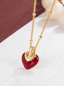 Set de joyas de aleación con corazón esmaltado: 3 piezas que incluye aretes, collar y colgante, versátil, adecuado para el Día de la Madre para usar y regalar