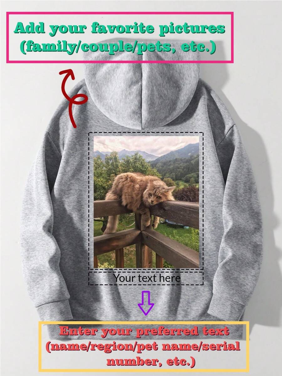 Customizable Sweatshirts For Women - Add Your Own Text And Imagery (Family Photos/Selfies/Pet Photos/Friend Photos) To Design Your Personalized Printed Sweatshirt, Baby/Couple/Family/Pet Photo Customized Family Member Sweatshirts, Personalized Comfortable Pet Sweatshirt, Custom Pet Sweatshirts With Cute Pet Photos, Pet Photo Printing, Custom Printing - Grey - View 1