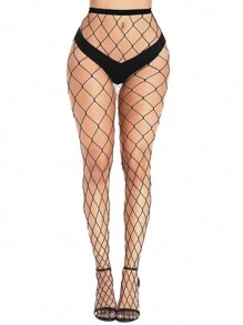 1 par de medias sexy de rejilla para mujer, medias de licra ajustada, medias de malla grande