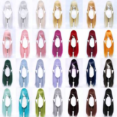 40英寸/100厘米/1米超长直发假发，带刘海，合成纤维假发，100厘米超长直发合成假发，适合日常佩戴，通用自然款，适合角色扮演、圣诞节活动服装派对等DIY场合。