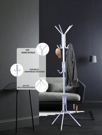 1 Piece Metal Coat Stand, Easy To Assemble Tree-Shaped Hat And Coat Rack With 12 Hooks, Entryway Standing Coat Tree Hat Hanger Holder, Hat Stand Coat Hanger Clothes Stand For Handbag, Clothes, Hats And Scarves