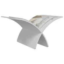 Práctico revistero de madera natural en forma de U en color blanco