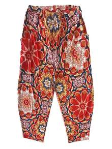 Plus 女款花朵印花阔腿裤 - 橘色 - 查看 3
