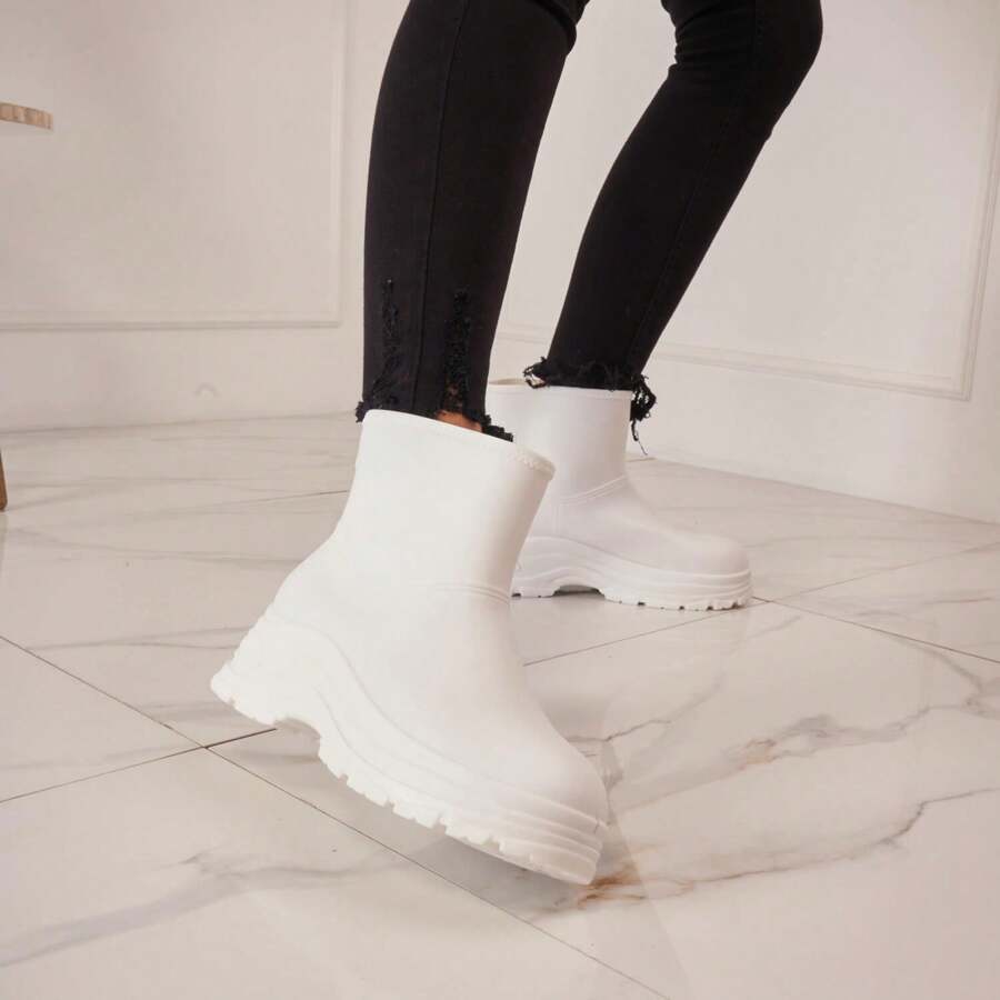 Comfortable Minimalist Mid-Calf Thick Sole Boots With Handle, Suitable For Commuting - White7275 - View 1