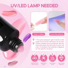 peacecolor 38 件装聚氨酯指甲油套装，带防滑液 UV 指甲灯 7ML 底漆和哑光亮面漆，美甲工具，快速成型模具和透明假指甲固定夹，指甲装饰闪光，适用于白色、紫色、粉色、透明橙色聚氨酯延长凝胶套装，适合女性女孩 DIY 指甲油礼物 - 彩色 - 查看 9