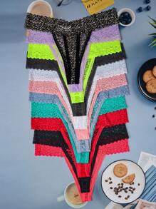 11pcs/Set 10-Color Women's Leopard Print Lace Thong Panties - Multicolor - View 2