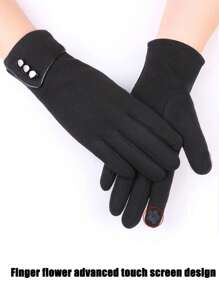 女士冬季触屏手套，带保暖内衬，保暖防风，适合日常户外和骑行 - 黑色 - 查看 4