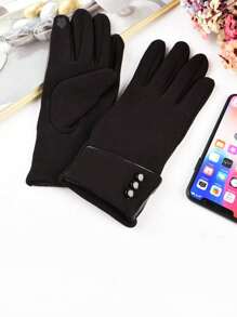 女士冬季触屏手套，带保暖内衬，保暖防风，适合日常户外和骑行 - 黑色 - 查看 6
