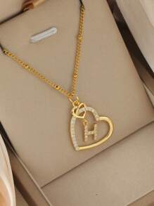 2025 Valentine's Day Heart Charm Necklace, 26 English Letter Necklace With Zirconia, Versatile Heart-Shaped Pendant Necklace For Women, Stainless Steel Jewelry Valentines
