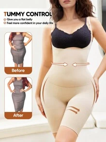 Open Bust Tummy Control Butt Lift Thigh Slimmer Shapewear Bodysuit - Apricot - View 2
