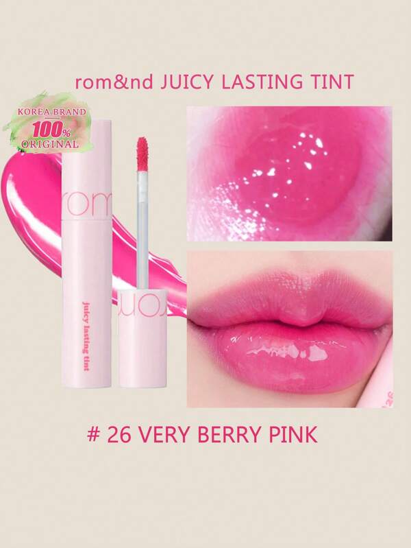 Rom&nd Juicy Lasting Tint 26 VERY BERRY PINK, 5.5g / 0.2 Oz, Romand Liquid Lipstick, Juicy & Glossy Finish, Korean Lip Gloss, Long-Lasting, MLBB, Moisturizing, Highly-Pigmented, Clear & Natural Makeup, Lip Tint Daily, K-Beauty,GIFT