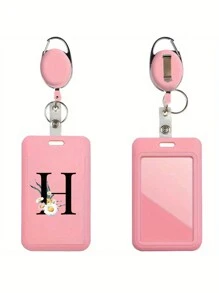 Gepersonaliseerde roze intrekbare ID-badgehouder met sleutelhanger, bedrukt met madeliefjesletters A-Z-patroon, harde ID-badgehouders met intrekbare ID-rol, ID-kaarthouder, plastic creditcardbeschermer, ID-kaarthouder voor verpleegster, dokter, leraar (roze)
