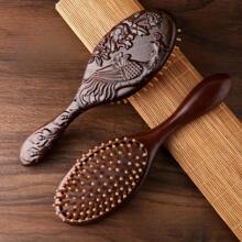 1pc Hand Carved Sandalwood Air Cushion Comb With Bamboo Teeth, Oval Scalp Massage Brush, Suitable For All Hairstyles, Wooden Hairstyle Comb