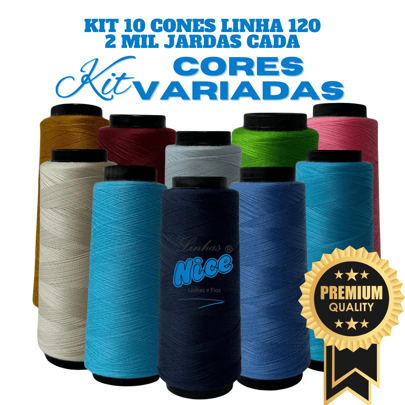 NICE LINES 10 Cones Misturado Linha 120 2 mil Jardas - Maquina Reta