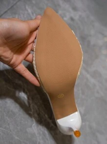 女士新款蕾丝尖头细高跟凉鞋，舒适优雅 - 白色 - 查看 9