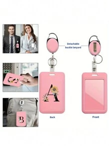 Gepersonaliseerde roze intrekbare ID-badgehouder met sleutelhanger, bedrukt met madeliefjesletters A-Z-patroon, harde ID-badgehouders met intrekbare ID-rol, ID-kaarthouder, plastic creditcardbeschermer, ID-kaarthouder voor verpleegster, dokter, leraar (roze)