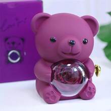 Preserved Rose Hug Bear Flower Rotating Jewelry Holder Romantic Preserved Eternal Flower Elegant Keepsake Box For Woman Christmas Valentines Day Birthday(15.5*12*13cm) Gifts For Women Back To School