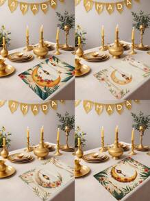 1 件/4 件/6 件春季斋月装饰餐垫，亚麻花月星灯笼斋月烛台可洗餐垫，适用于家庭、餐厅、餐桌装饰、家居装饰 - 彩色 - 查看 1