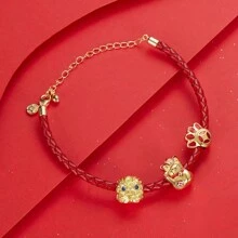 WOSTU 1pc 925 Sterling Silver Good Luck Red Chinese Elements Charm Beads Pendant Gold-Plated For Women Fit DIY Bracelet Necklace Original Fine Jewelry