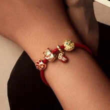 WOSTU 1pc 925 Sterling Silver Good Luck Red Chinese Elements Charm Beads Pendant Gold-Plated For Women Fit DIY Bracelet Necklace Original Fine Jewelry