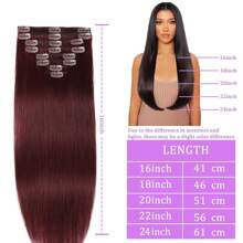 Clip In Human Hair Extensions Burgundy Wine Red 99J Hair Straight Real Human Hair Extensions Clip In 140g 20 Inch Red Clip In Extensions Virgin Hair Extensions 8PCS