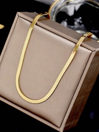 1 件钛钢刀片链项链，嘻哈扁平蛇骨项链