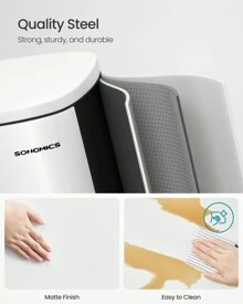 SONGMICS Kitchen Bin 50L, Pedal Bin For Kitchen, Rubbish Bin, Soft Close, Step-On Pedal, Steel, Inner Bucket, White