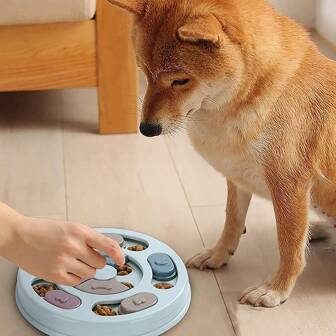 1pc Round Blue Dog Puzzle Toy Feeder Choke-Proof Training Bowl Slow Food Bowl Pet Supplies Dog Bowl Dog Bowl To Relieve Boredom Interactive Toys